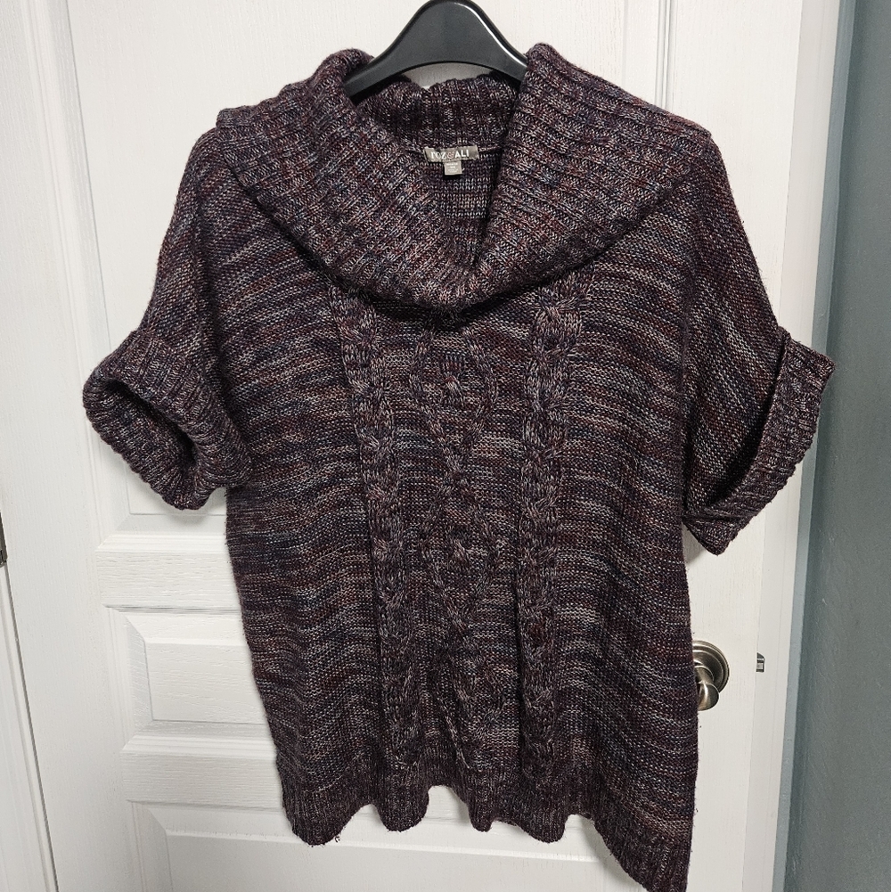Roz & Ali Cowl Neck Tunic Sweater Cable Knit Varigated Purple Womens Plus 3X